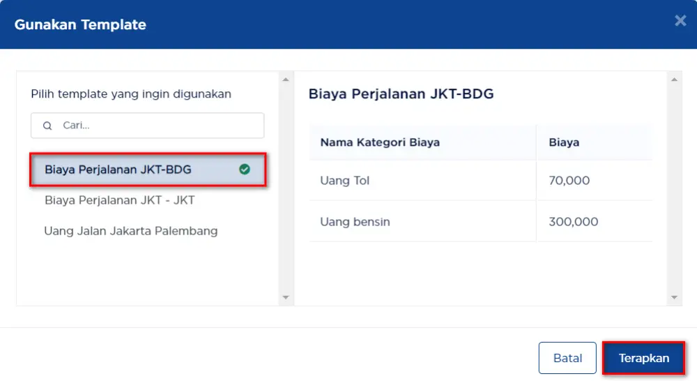 Template Biaya Penugasan